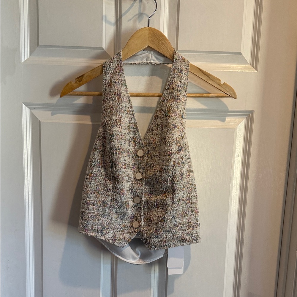 Women's Tweed Button Down Vest - Cream